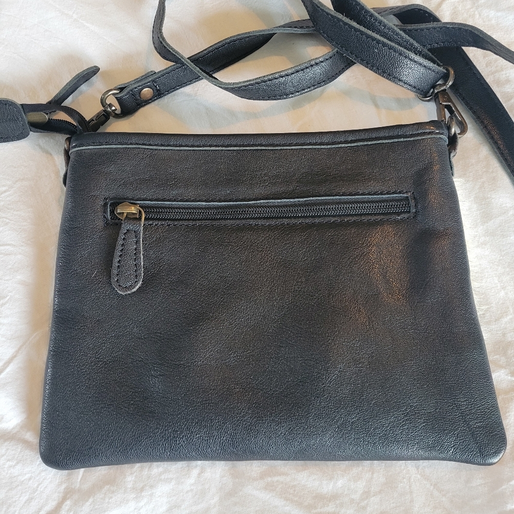 Merbaa Cowhide Hairon & Tooled Leather Crossbody Black Purse - Picture 3 of 7
